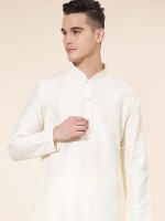 White Pure Silk Readymade Kurta Pajama